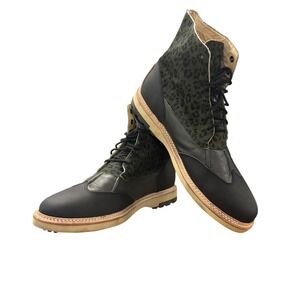 Thorocraft Colby Mens Lace Up Boots Green Leopard Print Leather Wingtip NEW